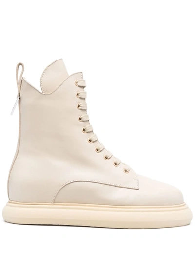 Attico Leather Lace-up Boots In Neutrals