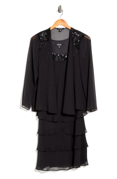 Slny 3/4 Sleeve Sequin Dress & Jacket Set In Blk | ModeSens