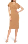 Alexia Admor Naomi Drape Surplice Neck Sheath Dress In Camel