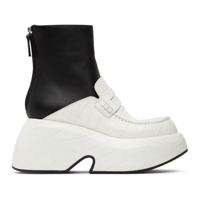 Loewe Black & White Wedge Loafer Boots In Soft White/ Black