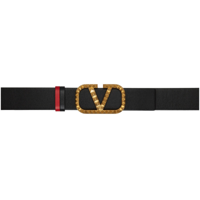 Valentino Garavani Reversible Black & Red Studded Logo Belt In 0sm Black/red