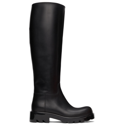 Bottega Veneta Leather Lug Knee-high Flatform Boots 55 In Black