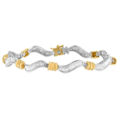 Haus Of Brilliance Original Classics 10k Two-tone Gold Baguette Cut Diamond Spiral Bracelet In White