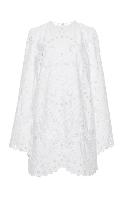 Dolce & Gabbana Eyelet Long-sleeve Cotton Mini Dress In White