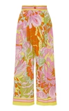 DOLCE & GABBANA WOMEN'S PLEATED FLORAL CHARMEUSE CROPPED WIDE-LEG PANTS