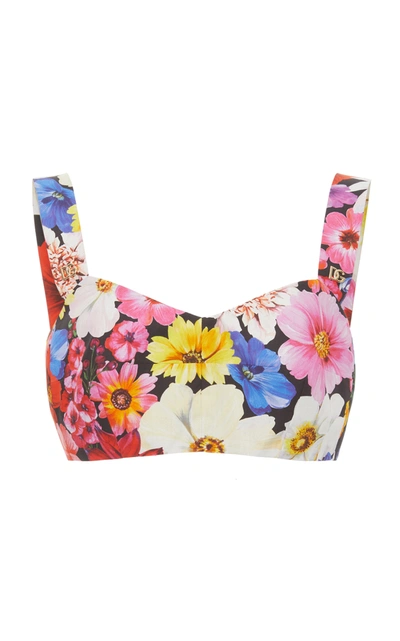 Dolce & Gabbana Floral-print Cotton-poplin Bra Top In Multicolor