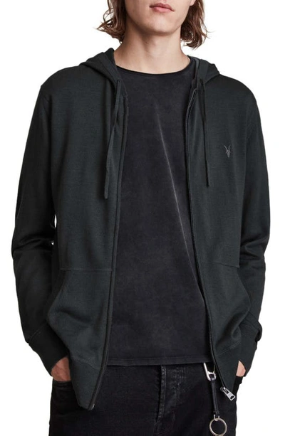 Allsaints Mode Slim Fit Merino Wool Zip Hoodie In Teal Green