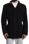 Cole Haan Signature Wool Blend Faux Fur Lined Stand Collar Jacket In Charcoal