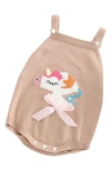 Ashmi And Co Mia Unicorn Intarsia Knit Cotton Bodysuit In Beige