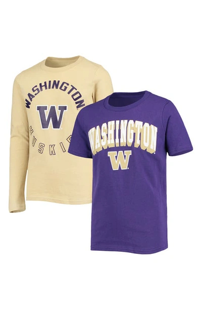 Zzdnu Outerstuff Kids' Youth Purple/gold Washington Huskies Love Of The Game T-shirt Combo Pack