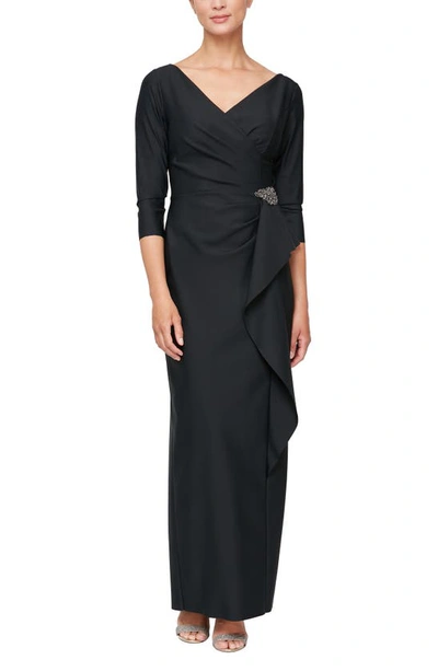 Alex Evenings Ruched Column Dress In Black