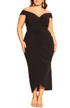 City Chic Ripple Love Off The Shoulder Maxi Dress In Black