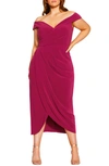 City Chic Ripple Love Off The Shoulder Maxi Dress In Magenta