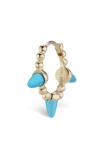 Maria Tash Triple Turquoise Spike Single Huggie Hoop Earrings In Yellow Gold