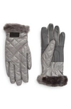 Ugg All Weather Touchscreen Compatible Quilted Gloves With Genuine Shearilng Trim In Silver