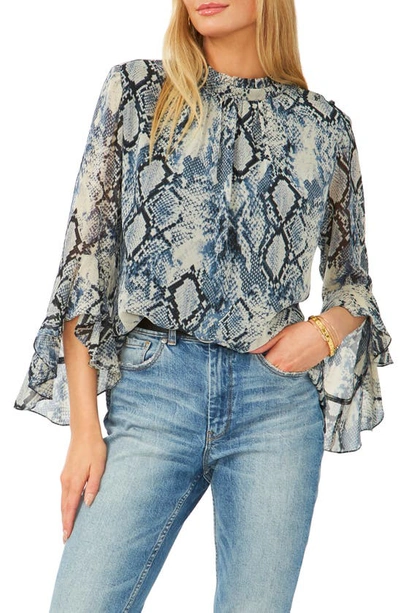 Vince Camuto Snake Print Ruffled Blouse In Vintage Blue