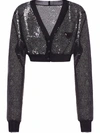 Prada Cropped Sequin-embroidered Cardigan In Schwarz