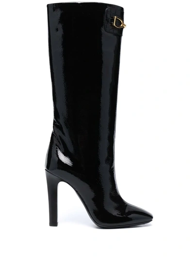 Saint Laurent Leather Knee-length Boots In Schwarz