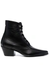 Saint Laurent Lace-up Leather Boots In Schwarz
