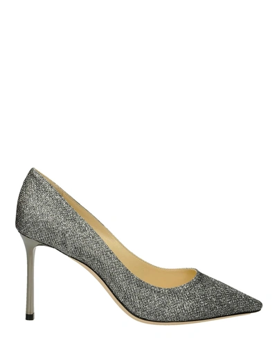 Jimmy Choo Womens Anthracite Romy 85 Anthracite Lamé Glitter Heeled Pumps 1 In Silver