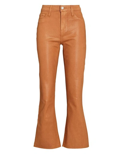 L Agence L'agence Kendra High Rise Cropped Flared Jeans In Noir Coated In Brown
