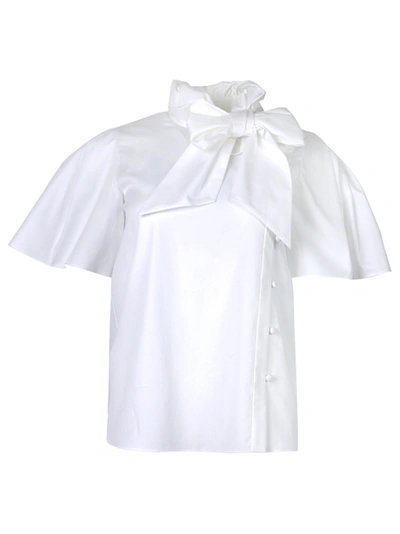 Adam Lippes Cotton Bow Neck Blouse White