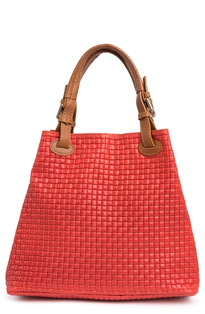Massimo Castelli Maison Heritage Weave Leather Tote Bag In Red