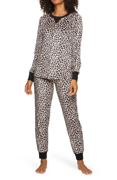 Felina Micro Fleece Long Sleeve Top & Joggers 2-piece Pajama Set In Cheetah