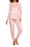 Felina Micro Fleece Long Sleeve Top & Joggers 2-piece Pajama Set In Sleepy Llama
