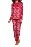 Felina Micro Fleece Long Sleeve Top & Joggers 2-piece Pajama Set In Wild Hearts