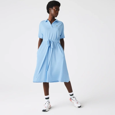 Lacoste Women's V-neck Fitted Flowy Piquã© Polo Dress M In