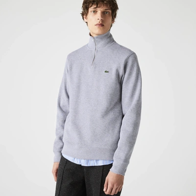 Lacoste Mens Zippered Stand-up Collar Cotton Sweatshirt In Silver Chine In Grey