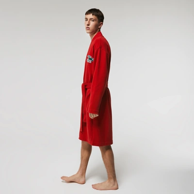 Lacoste Men's Embroidered Crocodiles Loose Cotton Blend Bathrobe - M/l In Red