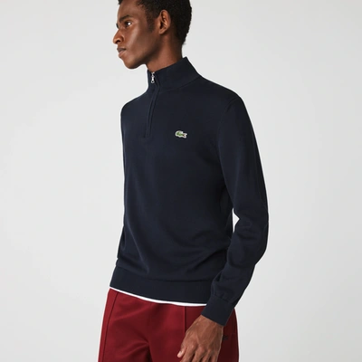 Lacoste Men's Zip-up High-neck Cotton Sweater - Xl - 6 In Blue