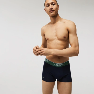 Lacoste Pack Of 3 Navy Casual Boxer Briefs With Contrasting Waistband - Xxl In Blue