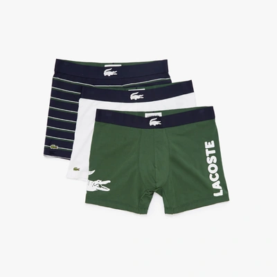 Lacoste Men's Croc Waist Stretch Cotton Boxer Briefs 3-pack In Blue