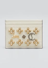 Christian Louboutin Kios Studded Leather Card Case In Craie/multi