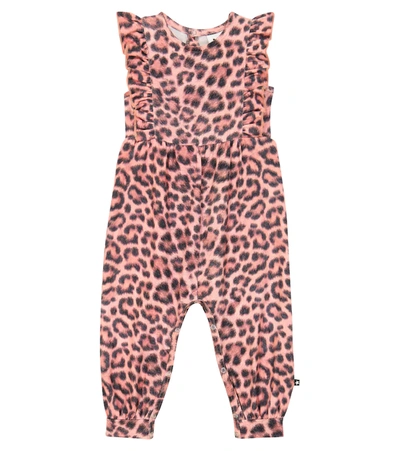 Molo Baby Fallon Leopard-print Cotton-blend Playsuit In Rose Jaguar