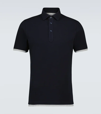 Brunello Cucinelli Cotton Knitted Polo Shirt In Blue