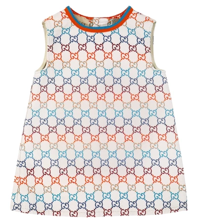 Gucci Ivory Dress For Baby Girl With Multicolor Double Gg In White