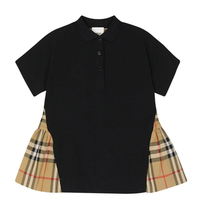 Burberry Kids' Polo Nera E Vintage Check In Cotone Con Pannelli A Contrasto In Nero