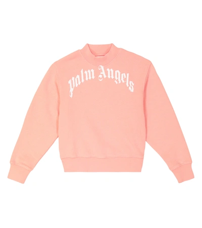 Palm Angels Kids' Logo Cotton Sweatshirt In Pink