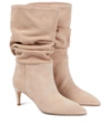 Paris Texas High Heels Ankle Boots In Powder Suede In Cipria