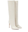 Paris Texas Croc-effect Leather Knee-high Boots In Bone China