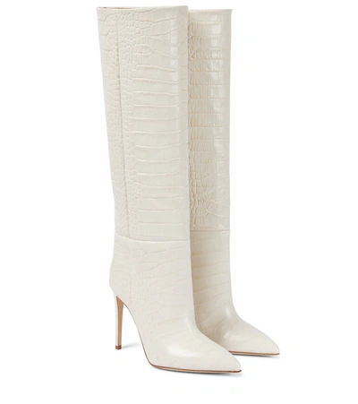 Paris Texas Croc-effect Leather Knee-high Boots In Bone China