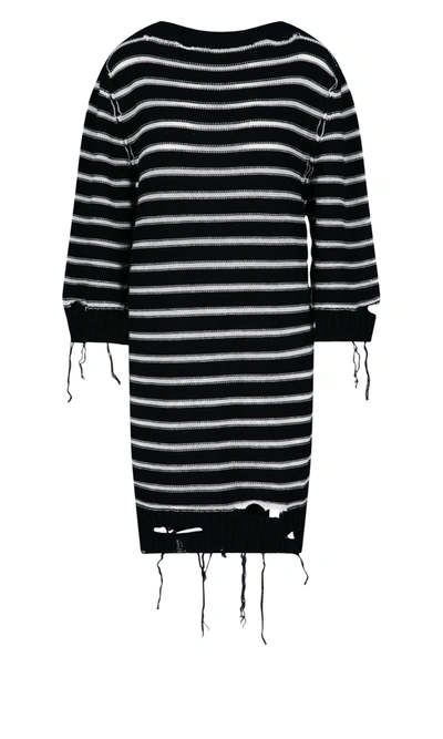 Mm6 Maison Margiela Stripe Distressed Knitted Dress In Black