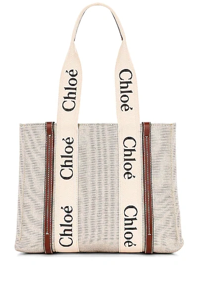 Chloé Medium Woody Tote Bag In White & Brown