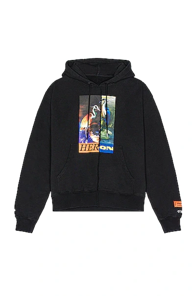 Heron Preston Black Jersey Hoodie With Heron Print In Black