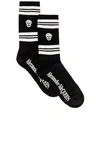 Alexander Mcqueen Man Black And White Skull Socks In Black Ivory