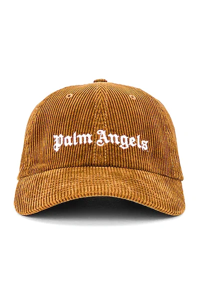 Palm Angels Logo-embellished Corduroy Cap In Beige White